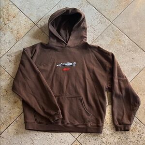 PacSun Brown Hooded Sweater with Car Graphic Formula 1